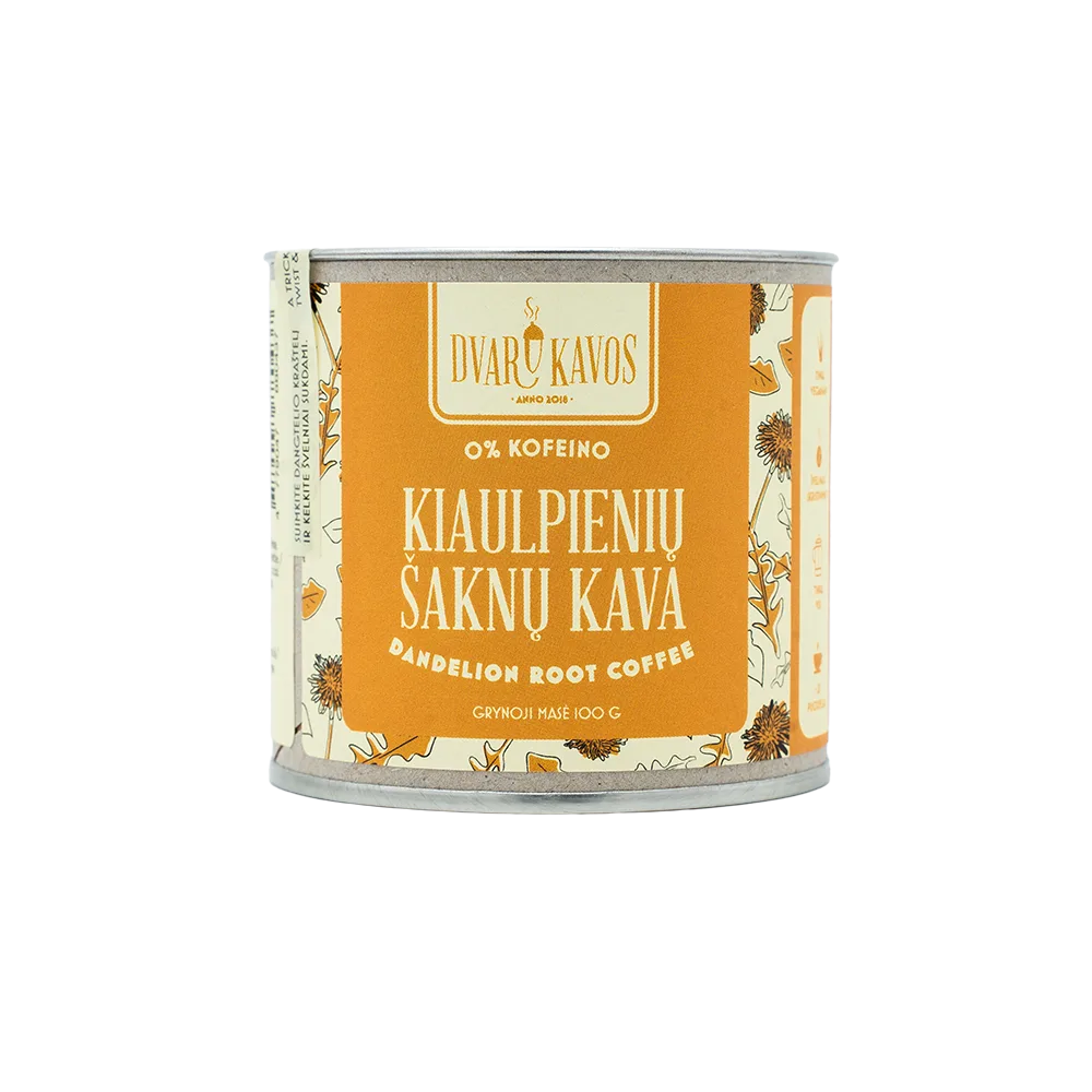 „Kiaulpienių šaknų kava“ – bekofeinė, natūrali kava iš skrudintų kiaulpienių šaknų.