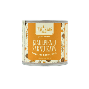 „Kiaulpienių šaknų kava“ – bekofeinė, natūrali kava iš skrudintų kiaulpienių šaknų.