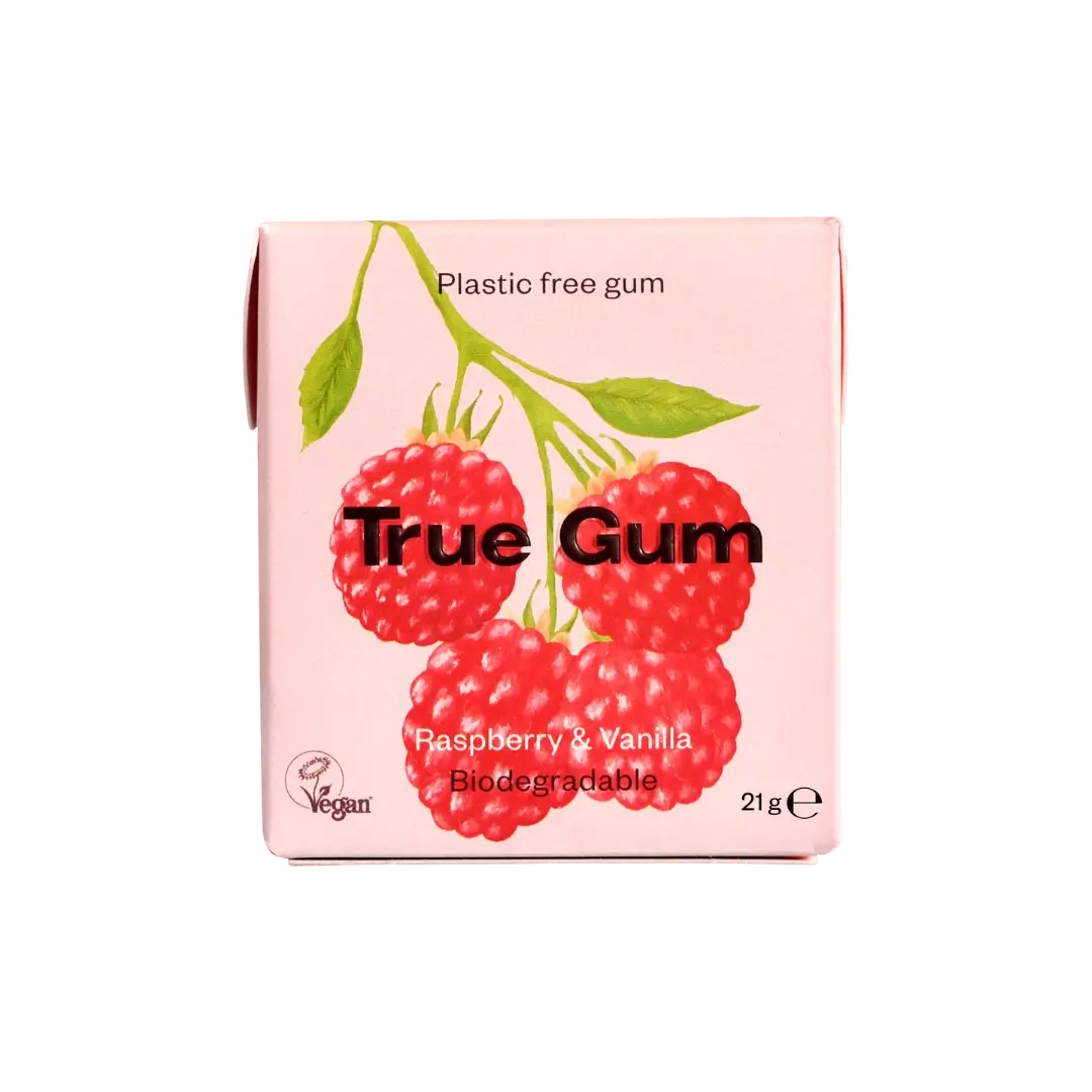 Kramtomoji guma be cukraus RASPBERRY & VANILLA, TRUE GUM, 21 g