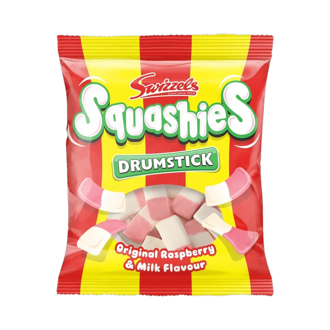 Kramtomi saldainiai aviečių ir pieniško skonio SQUASHIES DRUMSTICK, 120 g