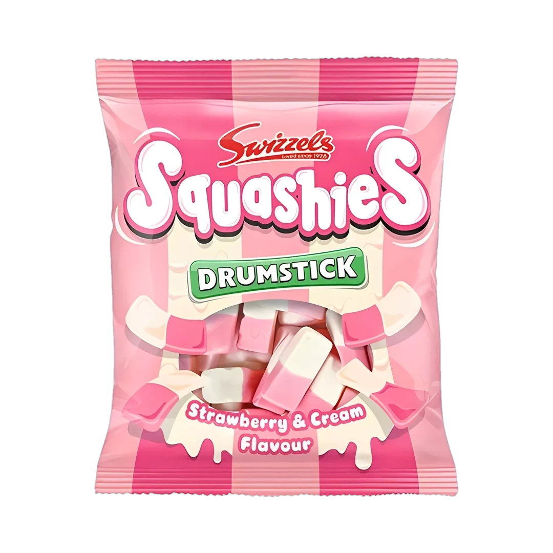 Kramtomi saldainiai braškių ir grietinėlės skonio SQUASHIES DRUMSTICK, 120 g
