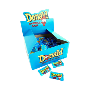 Kramtomoji guma Donald mėlyna dėžutė atidaryta, tutti frutti skonio, 450 g, Bonboni kramtoma guma