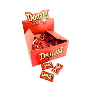 Kramtomoji guma Donald raudona dėžutė atidaryta, tutti frutti skonio, 450 g, Bonboni kramtoma guma