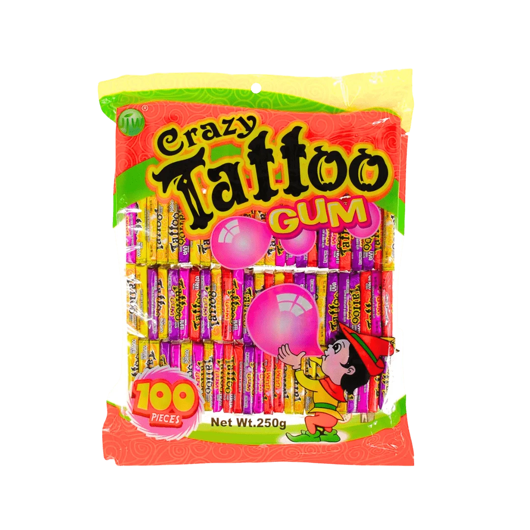 Kramtomoji guma „Tattoo“ su tatuiruotėmis, 100 vnt. pakuotė.
