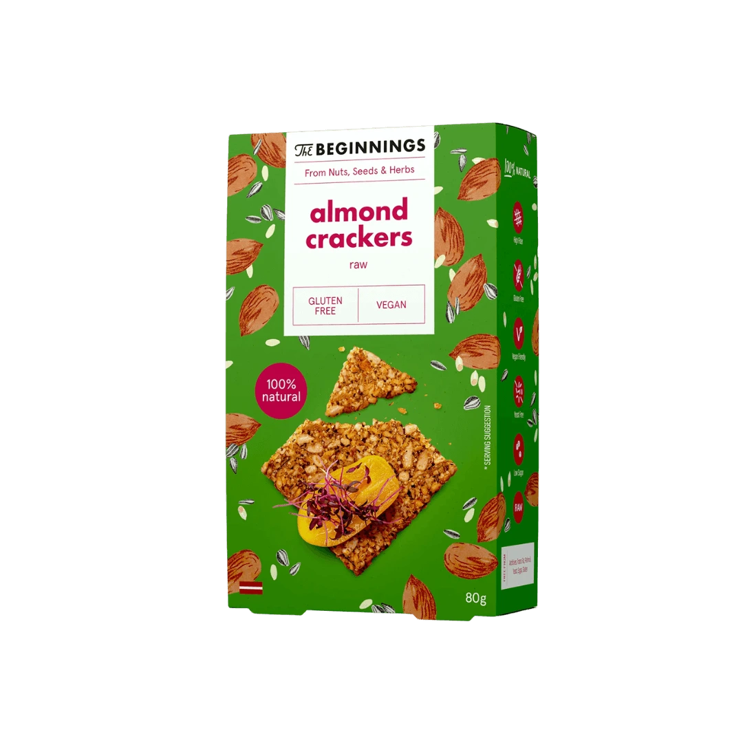 Migdolų ir sėklų krekeriai su žolelėmis ir prieskoniais, 80 g.