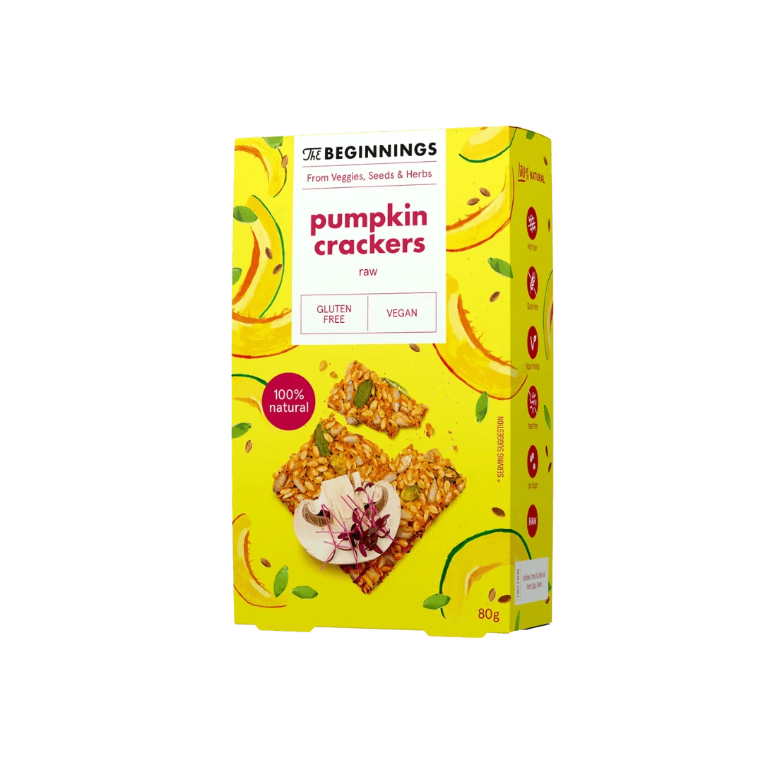 Moliūgų krekeriai su sėklomis ir prieskoniais, 80 g.