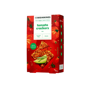 Krekeriai su pomidorais, linų sėmenimis ir daržovėmis, 80 g.