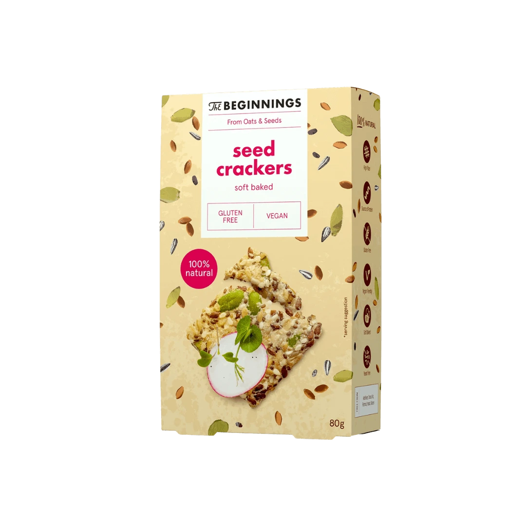Krekeriai su sėklomis ir jūros druska, 80 g.