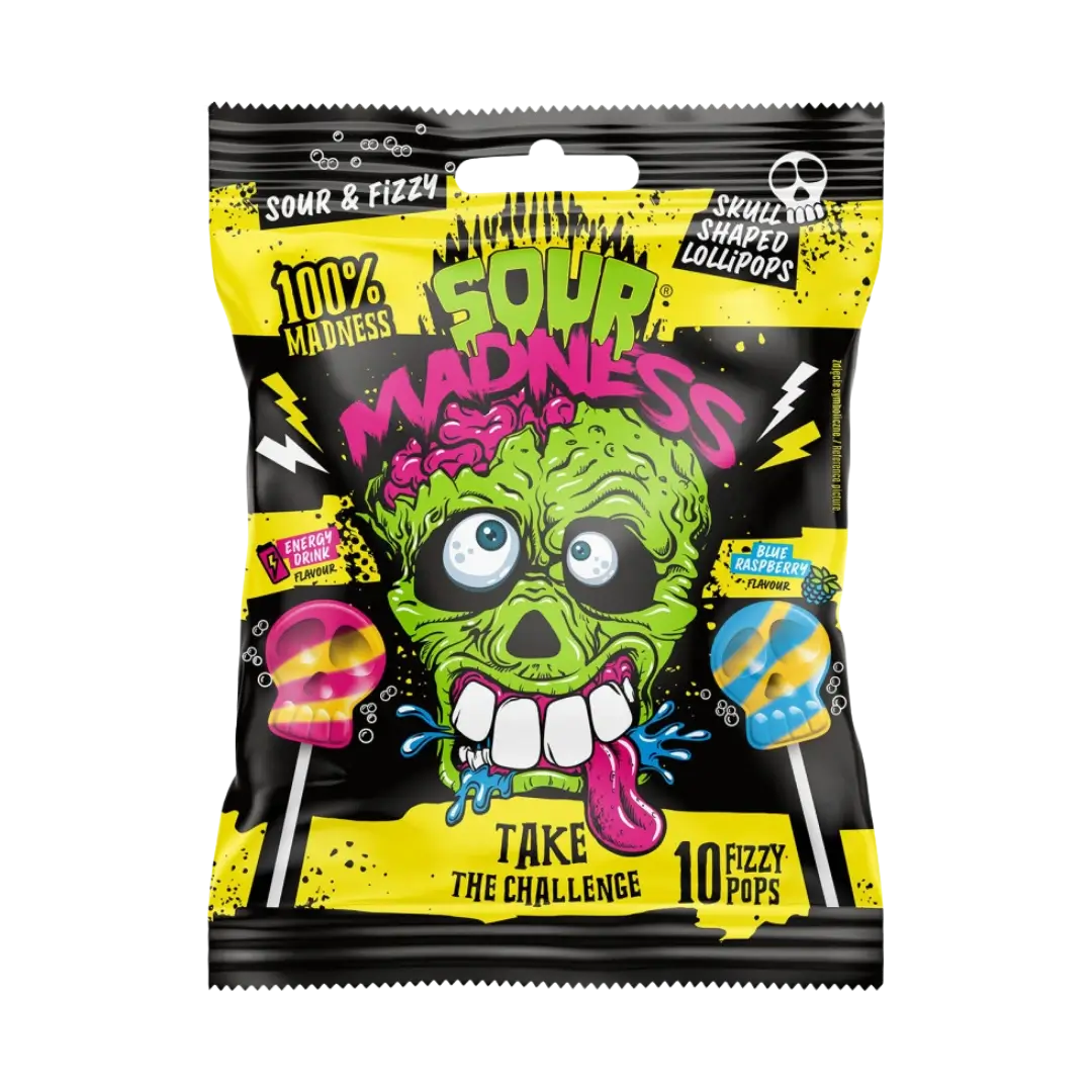 Ledinukai sour madness kaukoles formos 90g 10 vienetu pakuote