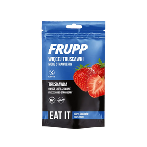 „FRUPP“ liofilizuotos braškės griežinėliais, 13 g pakuotė, be glitimo, tinka veganams