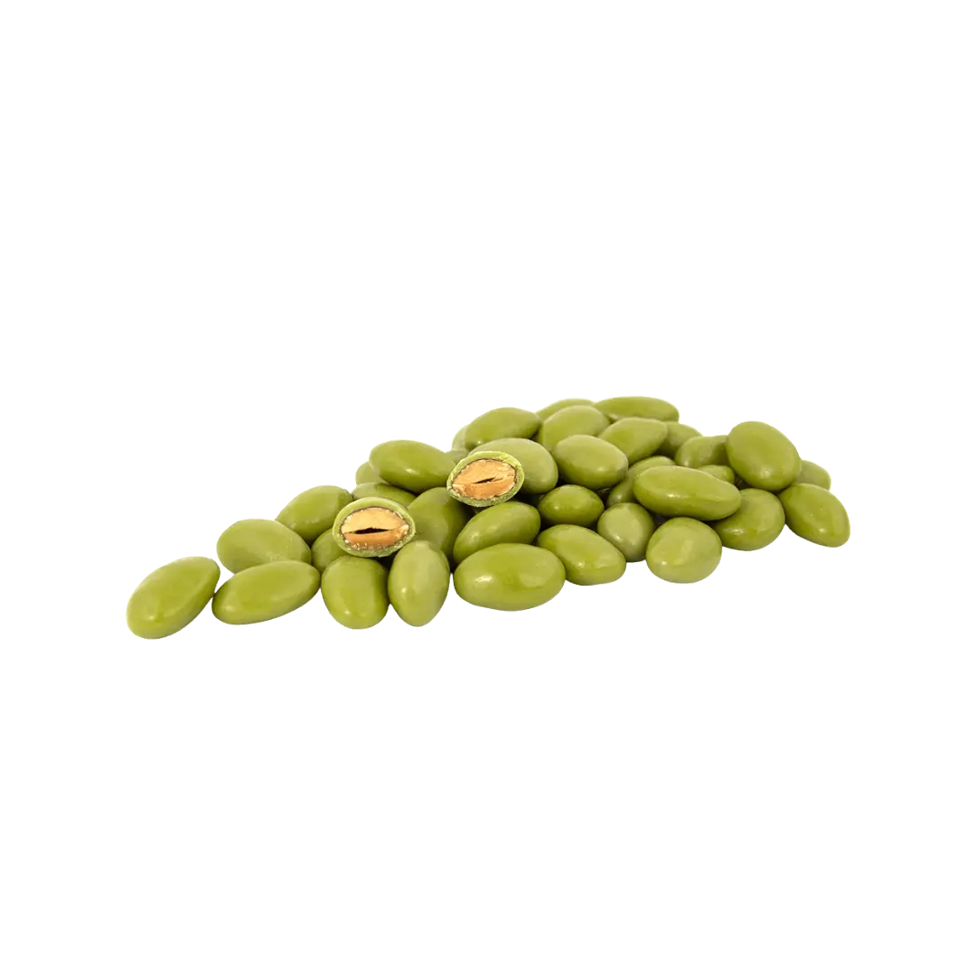Migdolai su baltuoju šokoladu ir žaliosios arbatos Matcha milteliais