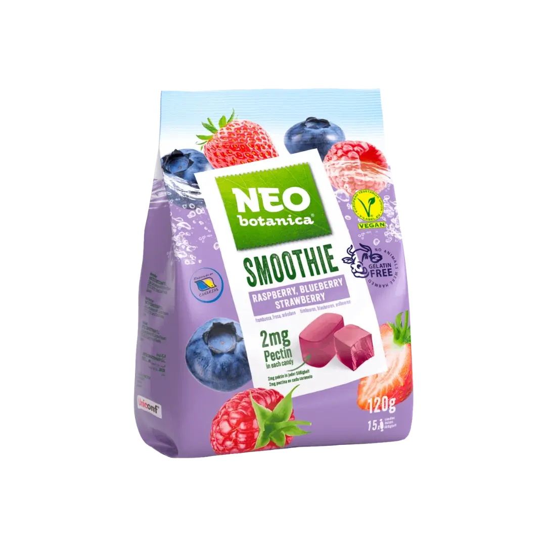 Mikšti saldainiai su uogomis, Neo Botanica pakuotė maišelis, 120g, be želatinos, vegan