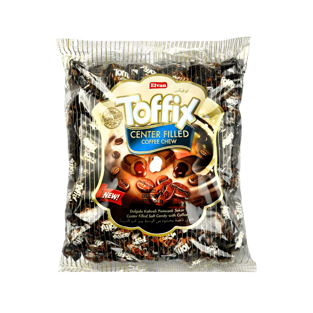 „Toffix Coffee“ – minkšti kavos skonio saldainiai, 1 kg pakuotė.