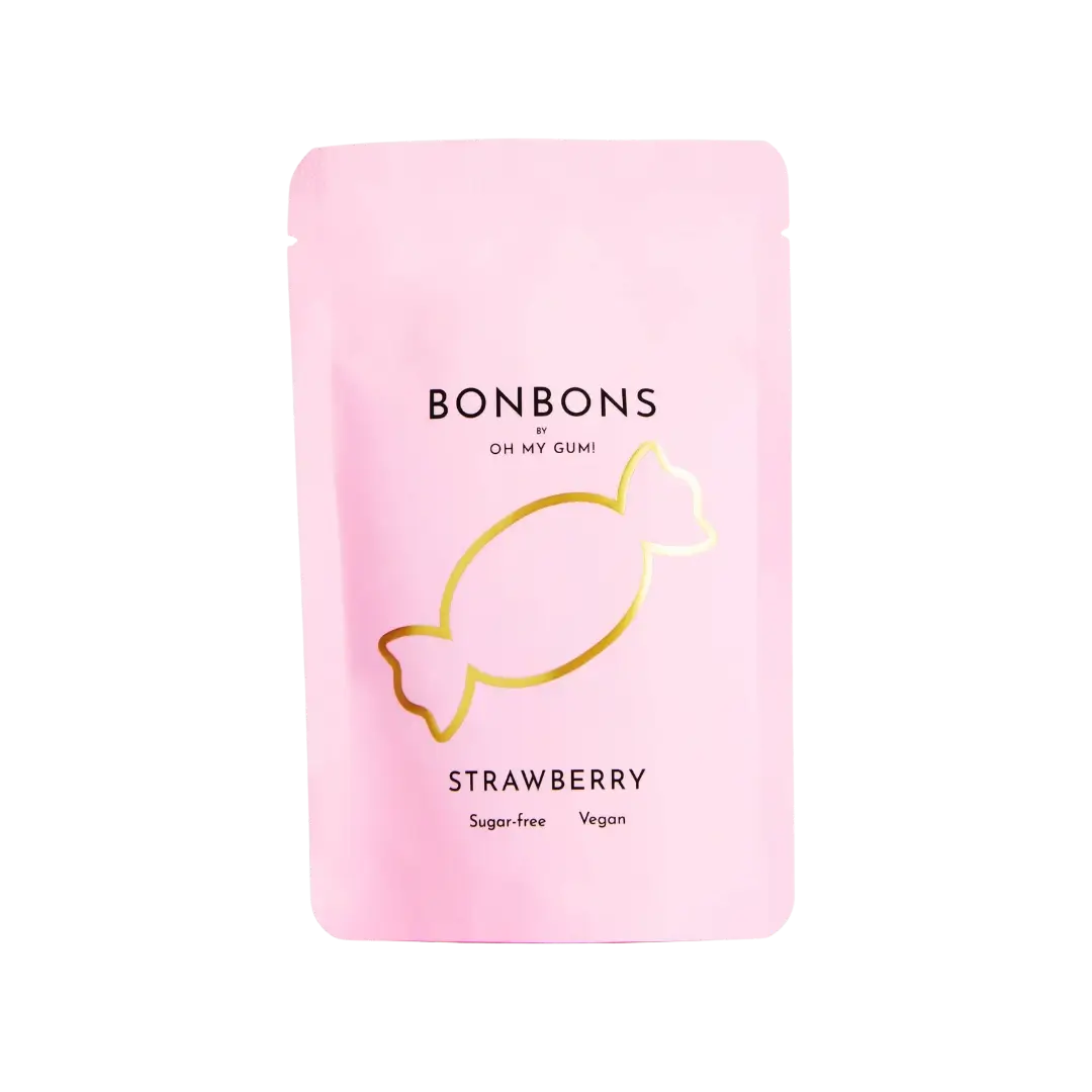 Braškiniai ledinukai be cukraus BONBONS, OH MY GUM, 40 g