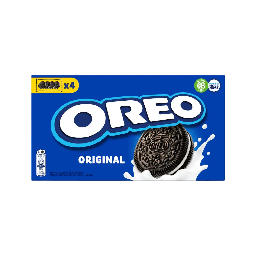„Oreo Original“ kakaviniai sausainiai su vanilės kremu, 176 g pakuotė.