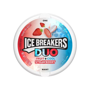 ICE BREAKERS DUO braškių skonio pastilės 36 g dėžutėje.