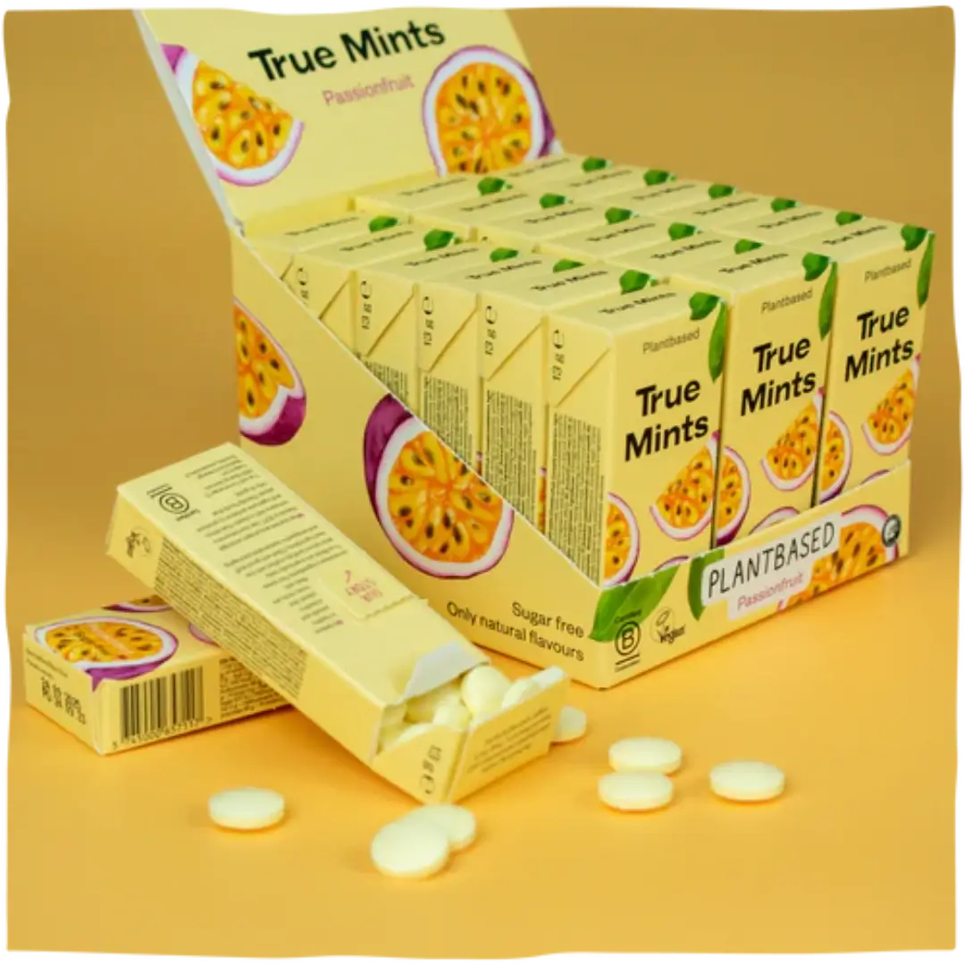 Pastilės be cukruas su pasiflorais, True Mints, daug pakelių