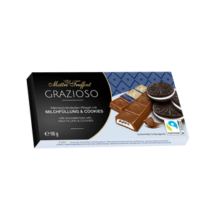 Pieninis šokoladas „Grazioso“ su pienišku kremu ir kakavos sausainių gabaliukais, 98 g.