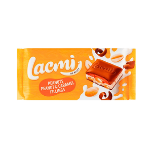Pieninis šokoladas „Roshen Lacmi Peanuts &amp; Caramel Fillings“, 90 g.