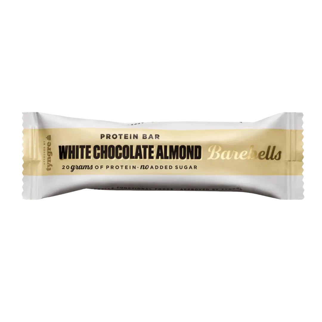 Proteininis batonėlis šokoladukas su baltuoju šokoladu ir migdolais