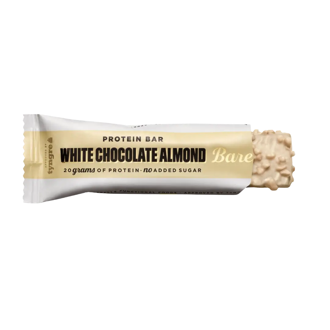 Proteininis batonėlis šokoladukas su baltuoju šokoladu ir migdolais