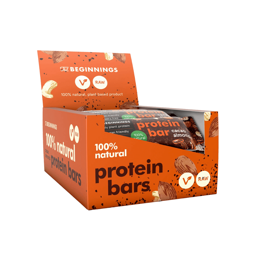 Proteininių batonėlių su kakava dėžė