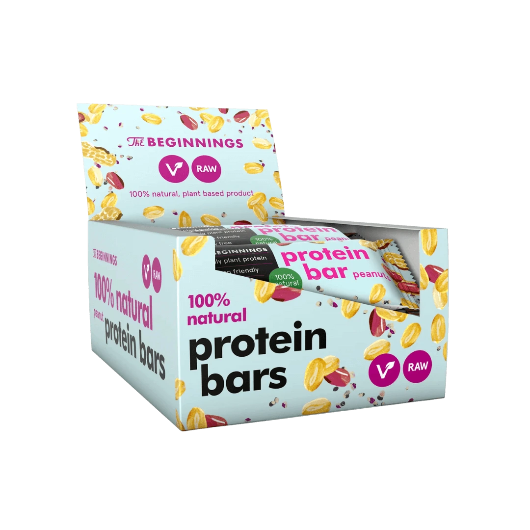 Proteininių batonėlių su žemės riešutais dėžė