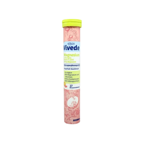 Elkos Vivede Magnesium“ – putojančios greipfrutų skonio magnio tabletės su vitaminu C, E ir B kompleksu, 17 tab., pagaminta Vokietijoje.