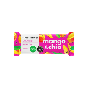 RAW Mango & Chia batonėlis su džiovintais mango, kokosu, avižomis ir chia sėklomis, be glitimo, augalinės kilmės, 40g.