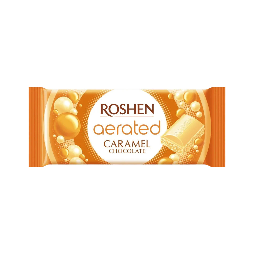 Baltas porėtas šokoladas su karamele, ROSHEN, 80 g
