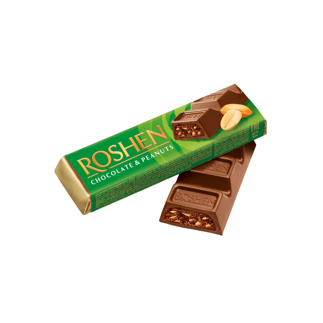 Pieninio šokolado batonėlis su žemės riešutais ir šokoladu, ROSHEN, 38 g