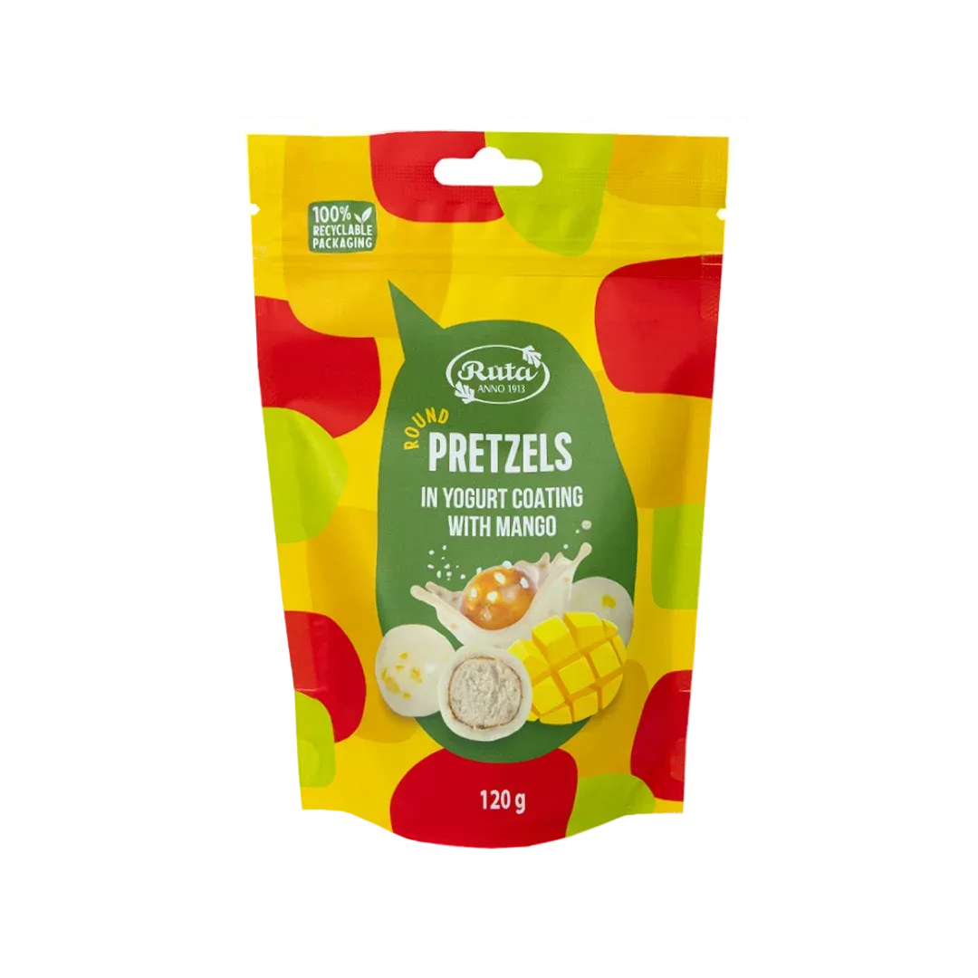 Sausainių rutuliukai su jogurtiniu glaistu ir mangais PRETZELS, RŪTA, 120 g