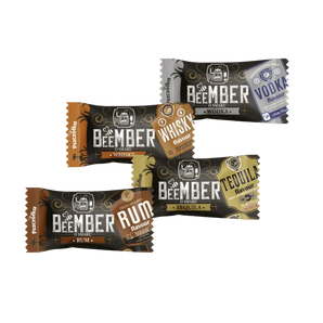 Saldainiai „Beember“ su alkoholiniu įdaru (tekilos, degtinės, viskio ir romo skonio)