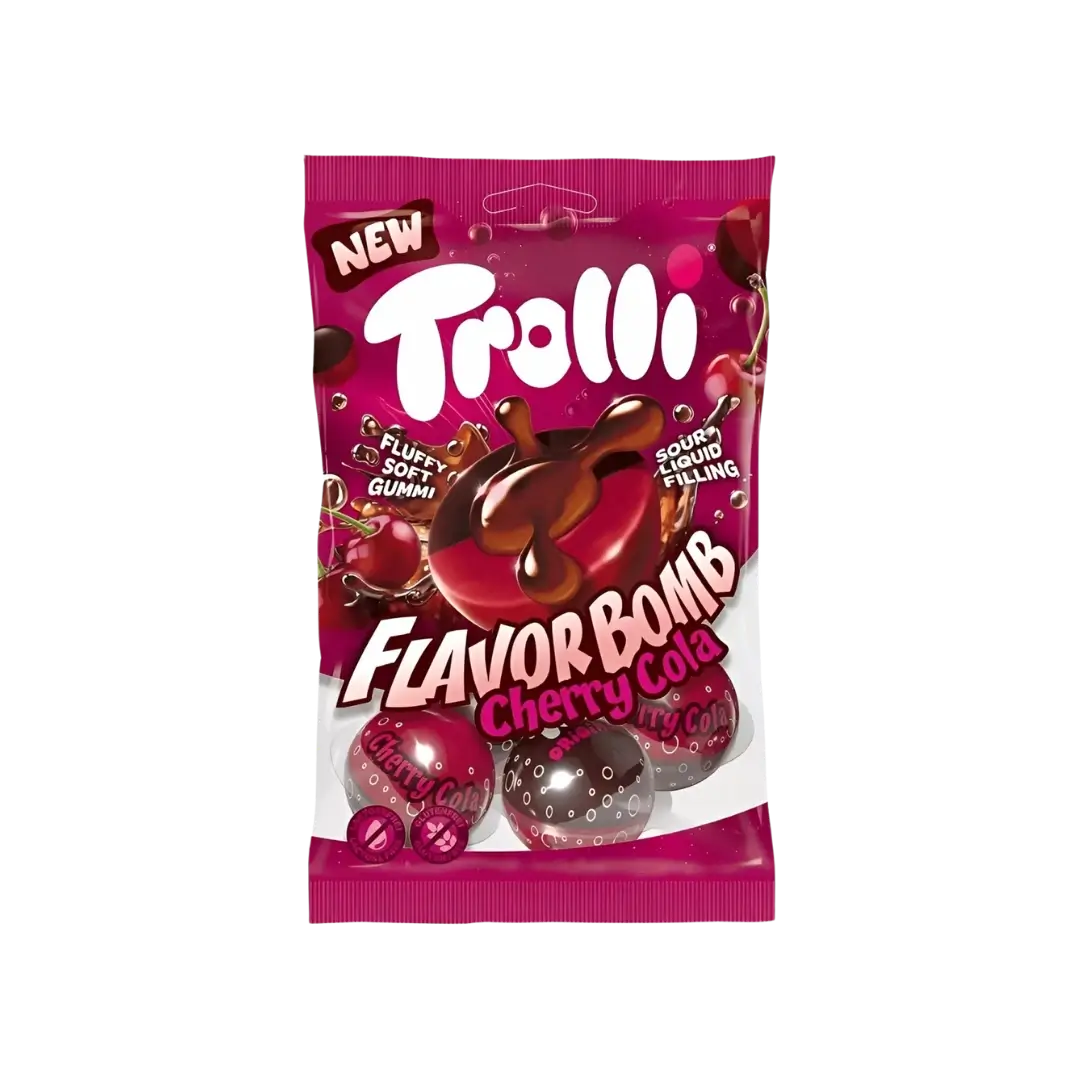Vyšnių ir kolos skonio guminukai FLAVOR BOMB, TROLLI, 75 g