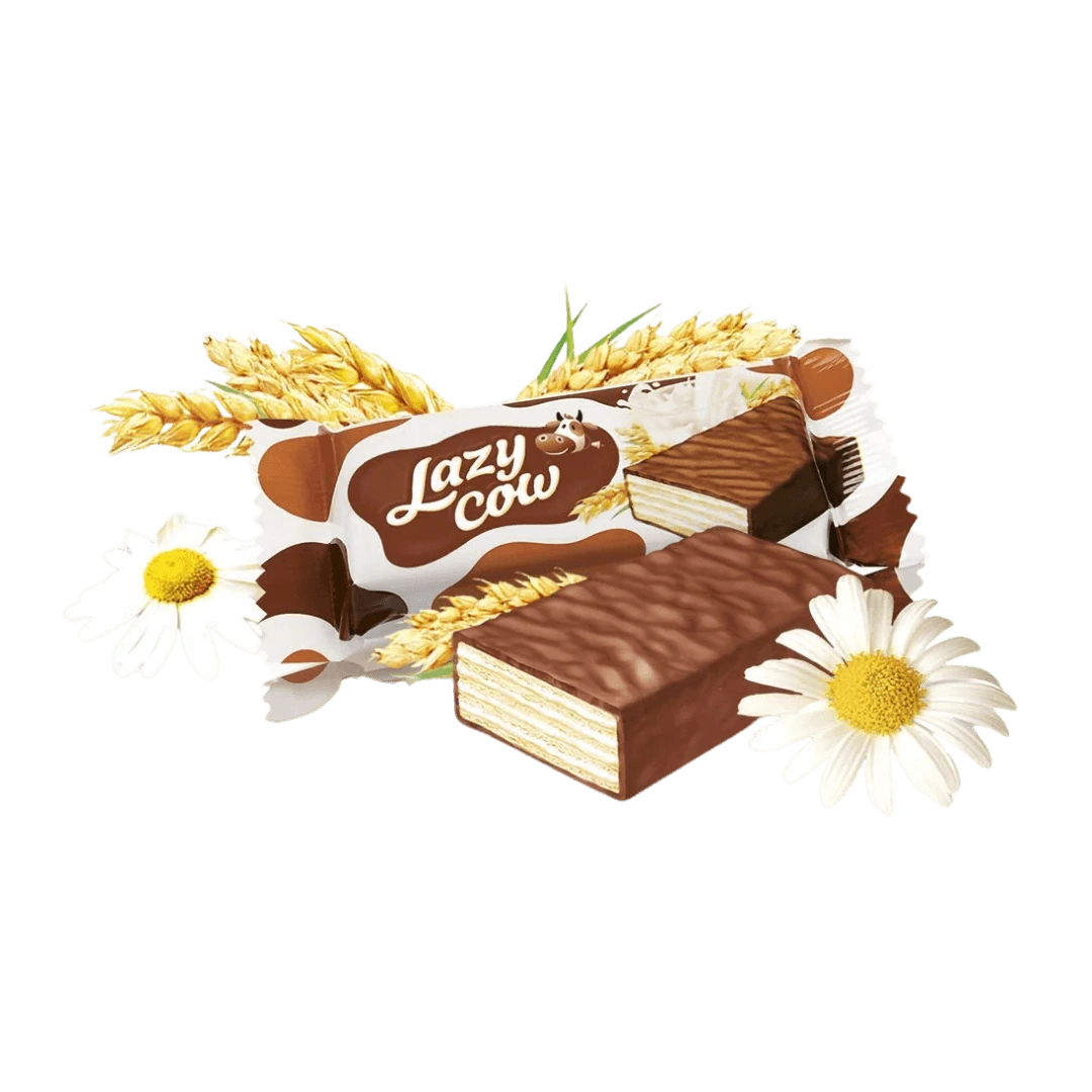 „Roshen Lazy Cow“ – traškūs balti vafliai su pieniniu įdaru, aplieti pienišku šokoladu