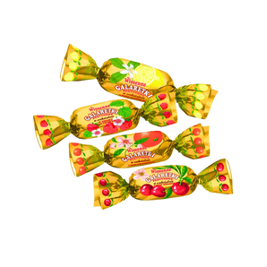 „Wiosenne“ – šokoladu dengti vaisių skonio želė saldainiai su aviečių, apelsinų, vyšnių ir citrinų sultimis, 1 kg pakuotė.