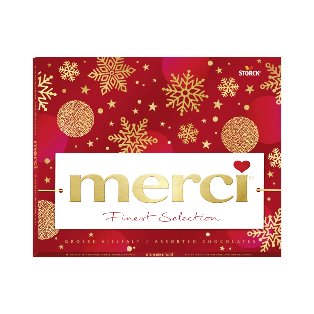 „MERCI Grosse“ – 250 g šokoladinių saldainių rinkinys su aštuoniais skirtingais šokolado ir įdarų skoniais.