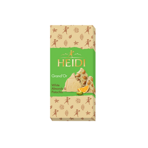 Šokoladas pakuotėje, HEIDI baltas šokoladas su karamelizuotais migdolais ir pistacijomis, 100g