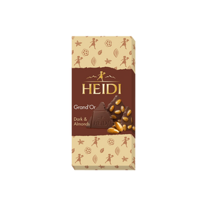 Šokoladas pakuotėje, HEIDI juodas šokoladas su karamelizuotais migdolais, 100g