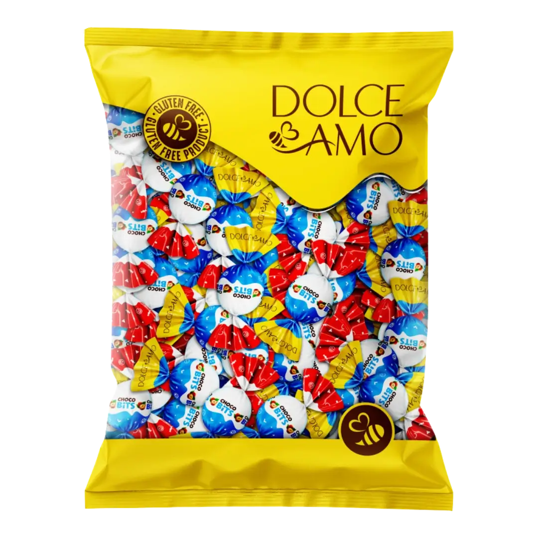 Šokoladiniai saldainiai Choco Bits pakuotėje