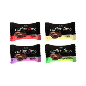Šokoladiniai saldainiai „Coffee Amo“ su kavos įdaru (latte, kapučino, espresso, airiškos kavos skoniai)