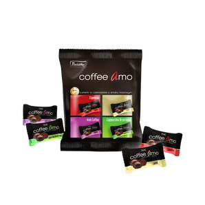 Šokoladiniai saldainiai „Coffee Amo“ su kavos įdaru (latte, kapučino, espresso, airiškos kavos skoniai)