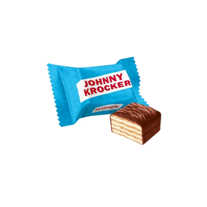 Šokoladiniai sveriami saldainiai vafliukai Johnny Krocker, Roshen, mėlynas saldainio įpakavimas, bonboni
