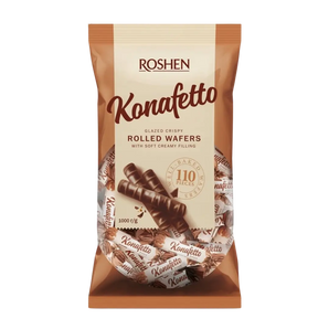 Šokoladiniai saldainiai vafliukai su kreminiu įdaru Konafetto, ROSHEN, 1kg maišas, bonboni
