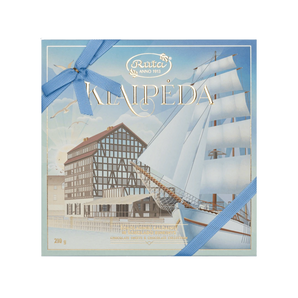 „Klaipėda“ – šokoladinių saldainių ir šokolado rinkinys su 11 saldainių ir 12 šokolado gabalėlių, 210 g, tvari pakuotė su Brailio raštu, sukurta miestui pagerbti.