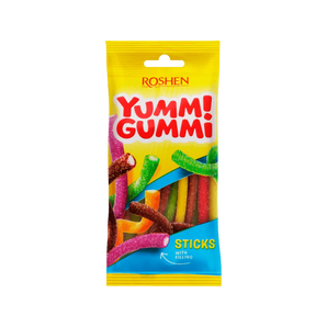 Roshen „Sour Sticks“ – spalvingos rūgštelės skonio marmeladinės lazdelės, tinkamos užkandžiui ar desertų dekoravimui.