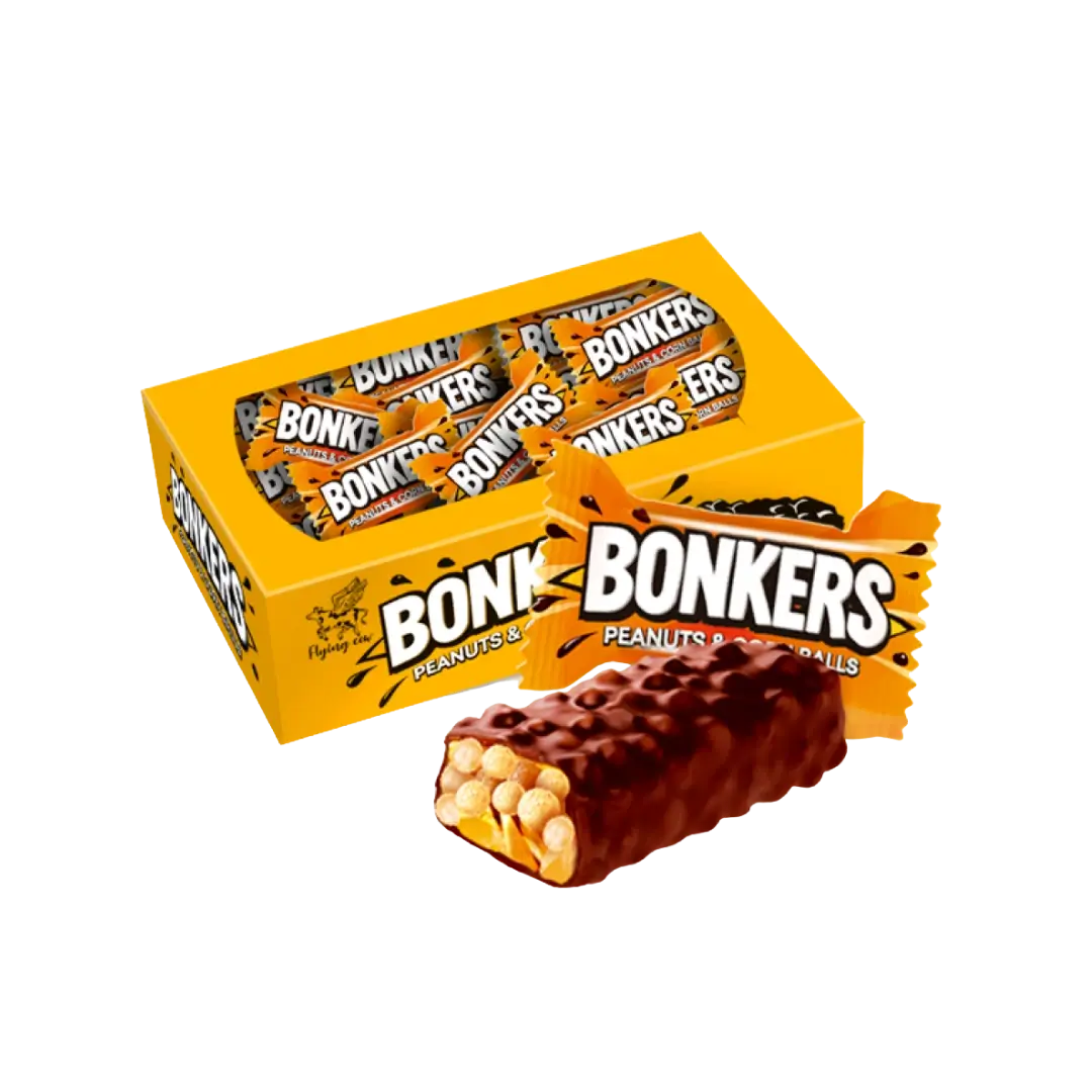 Sveriami bonboni saldainiai, BONKERS, AIM su riešutais ir kukurūzų rutuliukais