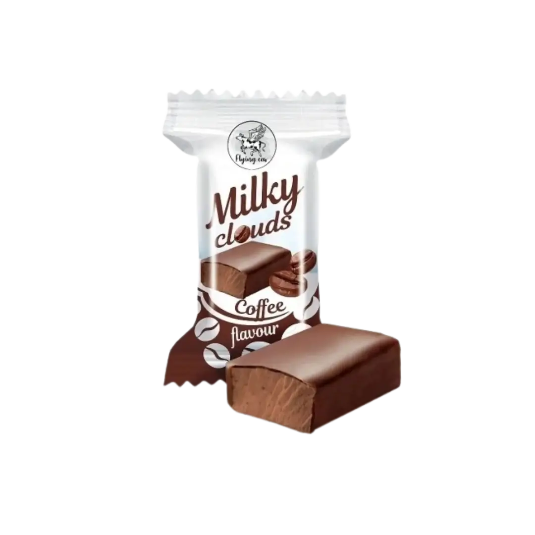 Sveriami bonboni saldainiai MILKY CLOUDS COFFEE, kavos skonio paukščių pienas
