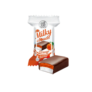 Sveriami bonboni saldainiai MILKY CLOUDS ORANGE, apelsinų skonio paukščių pienas