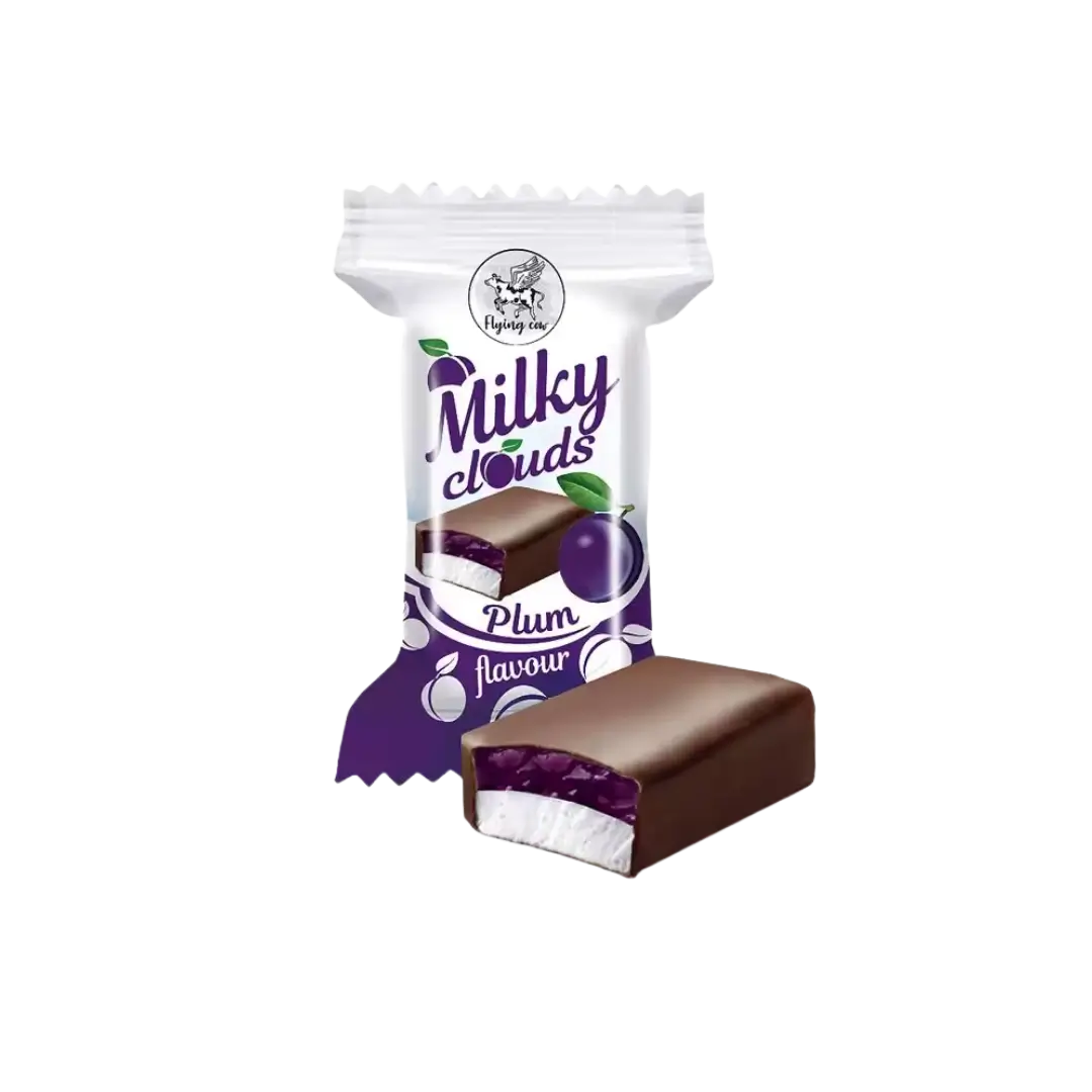 Sveriami bonboni saldainiai MILKY CLOUDS PLUM, slyvų skonio paukščių pienas